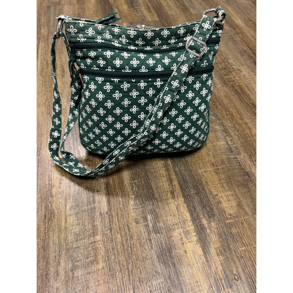 Vera Bradley Village Green White Quilted Crossbody Bag Triple Zip Hipster - Picture 15 of 16